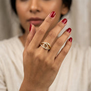 Interlinked Loop Crystal Adjustable Ring