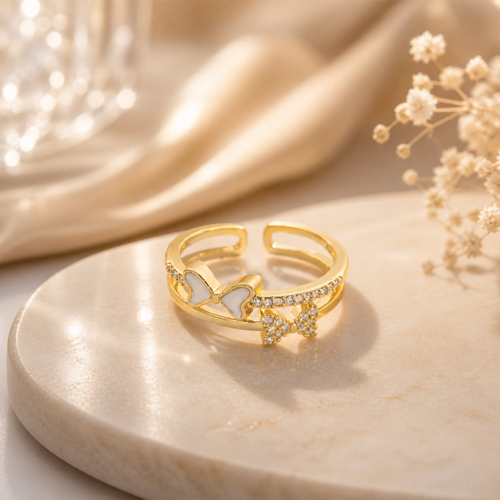 Golden Butterfly with Heart Adjustable Ring