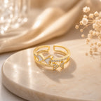 Golden Butterfly with Heart Adjustable Ring