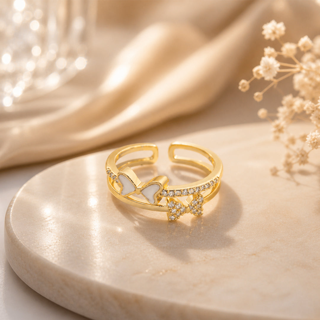 Golden Butterfly with Heart Adjustable Ring