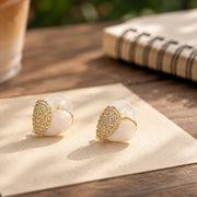 Pearl Kiss Crystal Heart Earrings