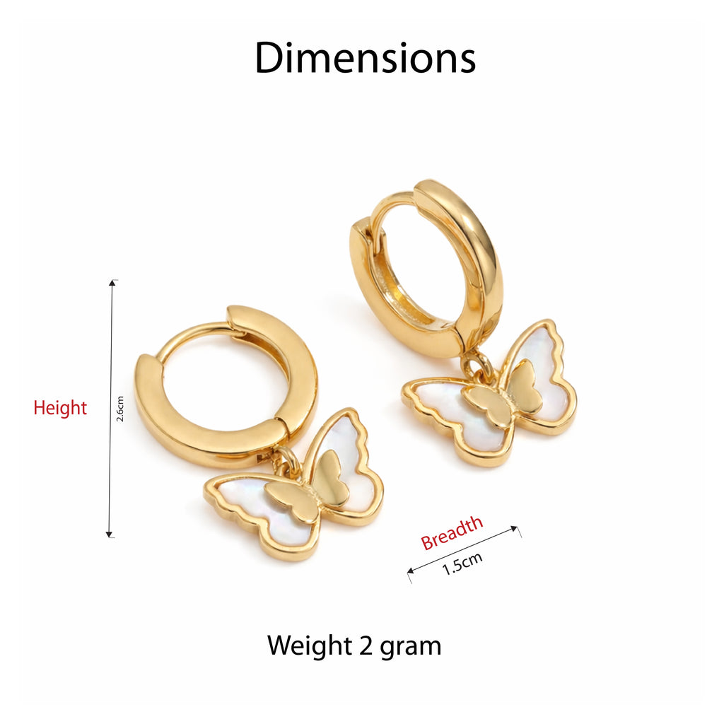 Golden Butterfly Drop Hoop Earrings